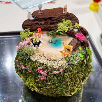 苔玉の箱庭-はこにわ-割れ鉢-ラピュタの世界-ミニチュア動物