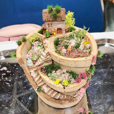 割れ鉢階段-おしゃれ箱庭-ミニチュア動物-お客様作品01