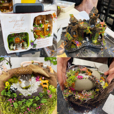 どんぐりレジン-おしゃれ箱庭-割れ鉢-卵-本-ミニチュア配置